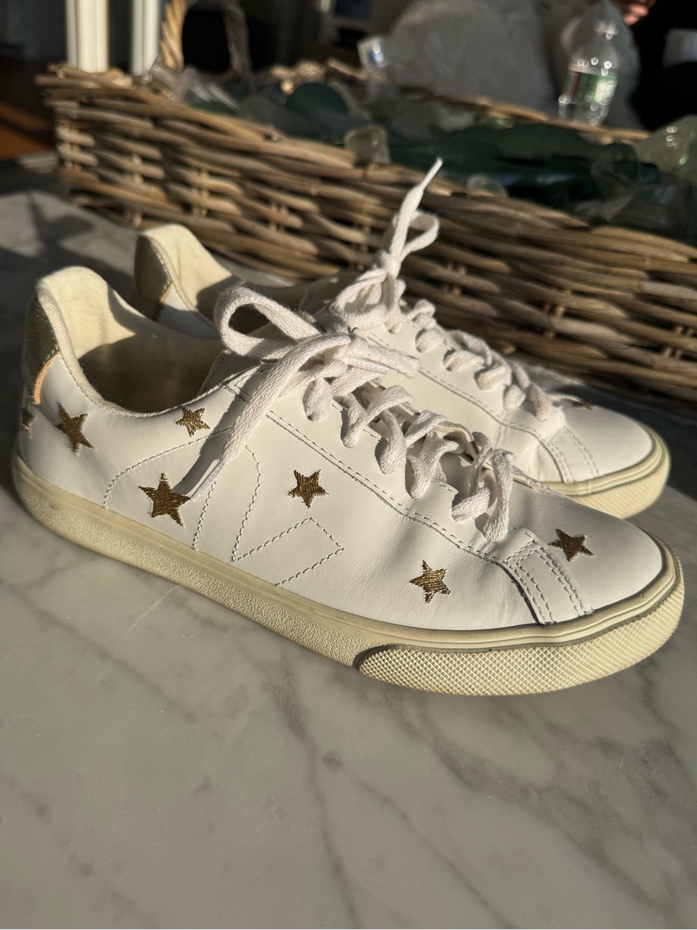 MADEWELL X VEJA Esplar Low Sneakers Embroidered Stars White w Gold Stars Size 6 - Picture 5 of 9